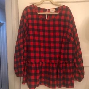 EUC Universal Thread peplum top, red/navy, 3X